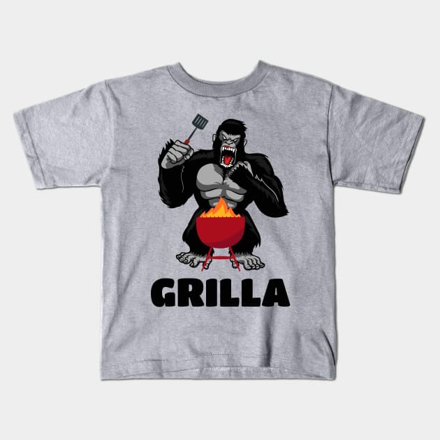 Funny BBQ Gorilla Kids T-Shirt by sqwear